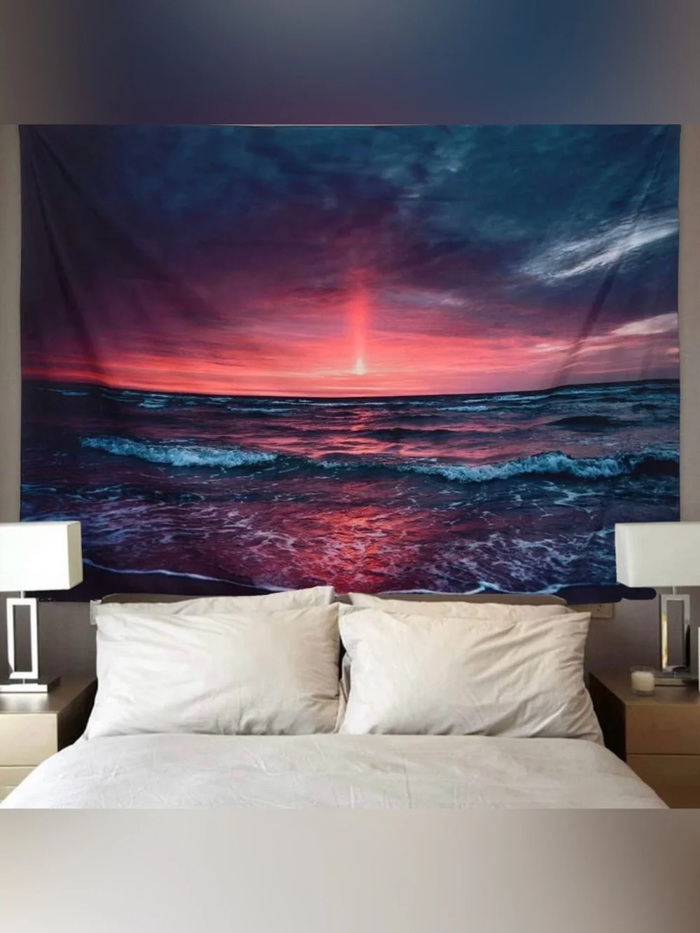 Sunset Ocean Tapestry Wall Art - Pink & Blue